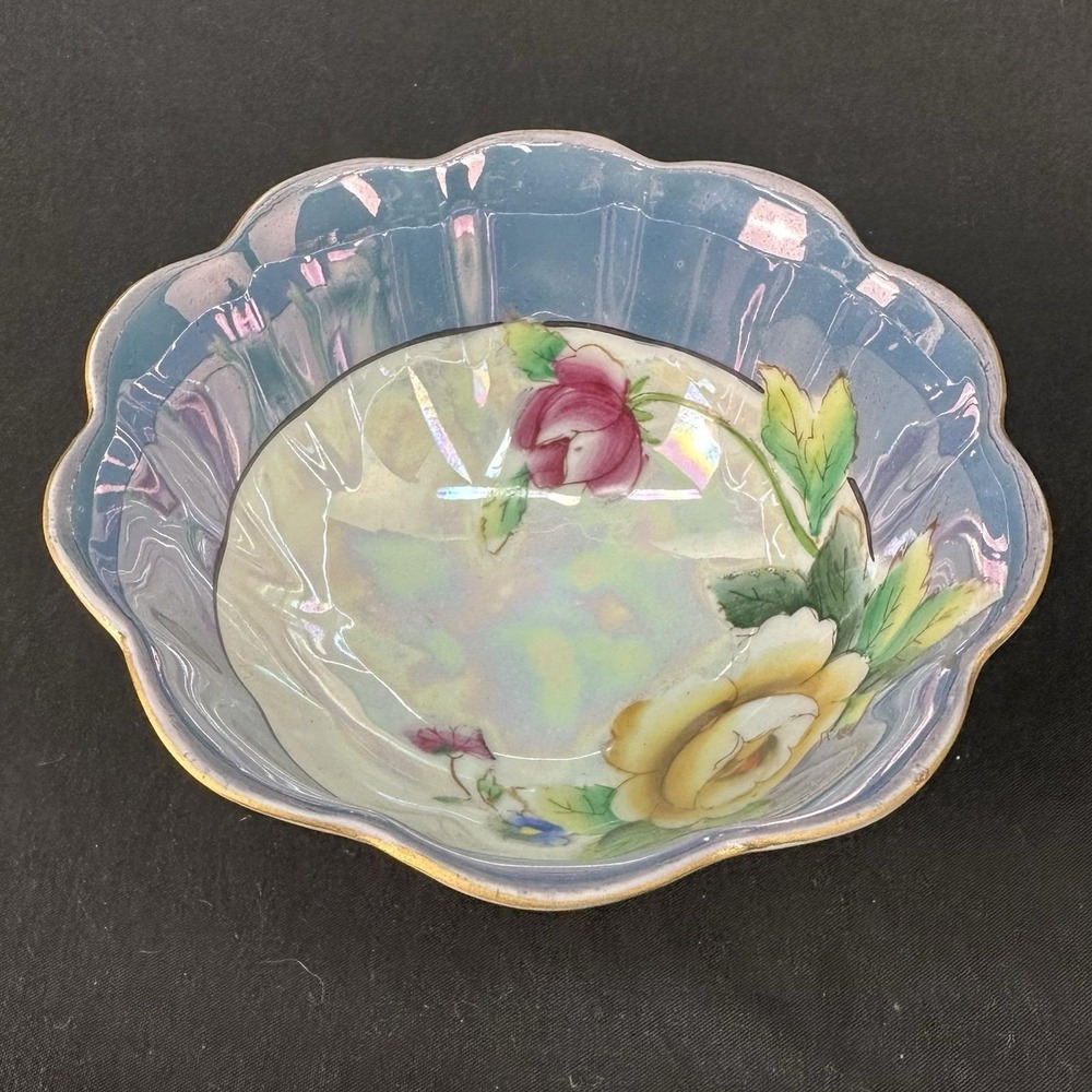 Noritake Hand-painted 4 7/8" Lusterware Scalloped Porcelain Footed Bowl, Vintage